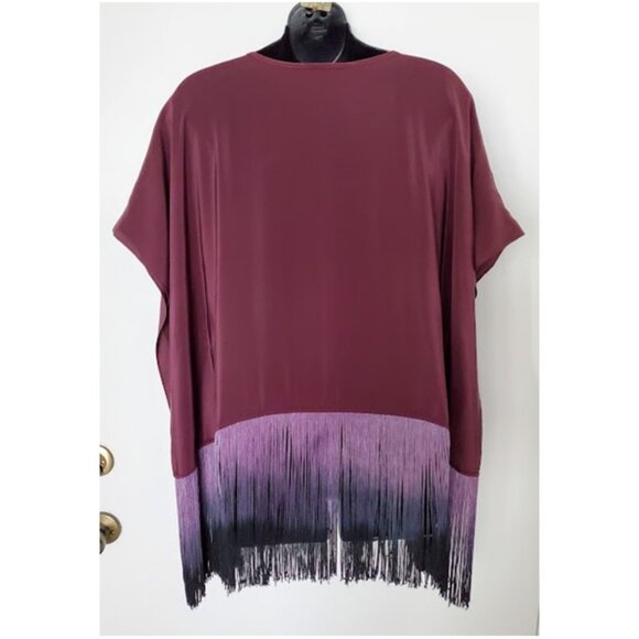 Karina Grimaldi Silk Ombre Handkerchief Fringe Flowy Tunic Top Sz S Boho-Luxe - Picture 3 of 11
